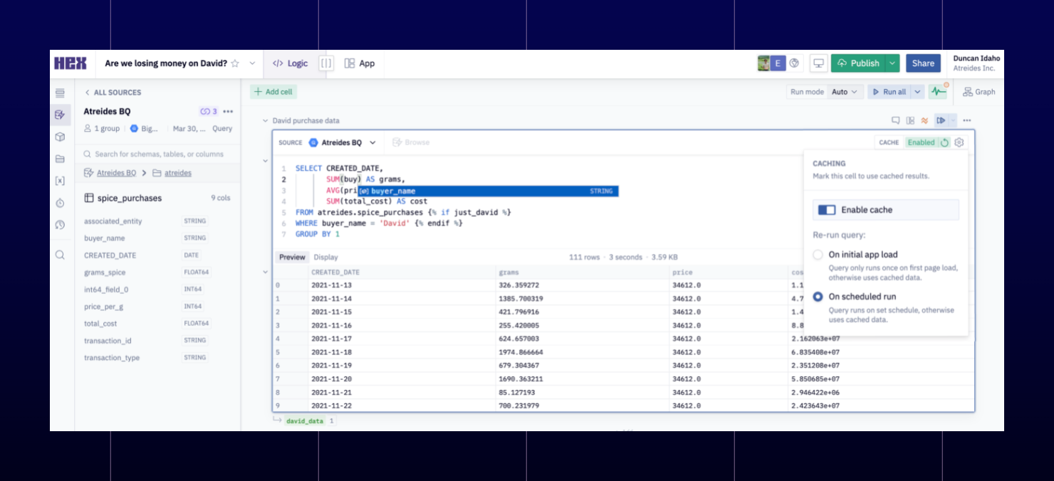 Hex's cell-based SQL IDE